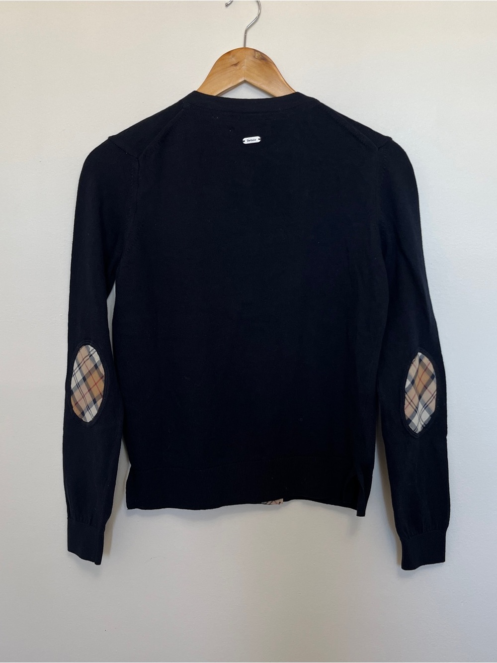 BARBOUR Elbow Patch Plaid Navy Cardigan Size US 4 NWOT - Picture 6 of 7
